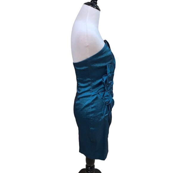 Jessica McClintock Women's Cocktail Dress Vintage 1990's Size 10P Taffeta Teal - Picture 4 of 7